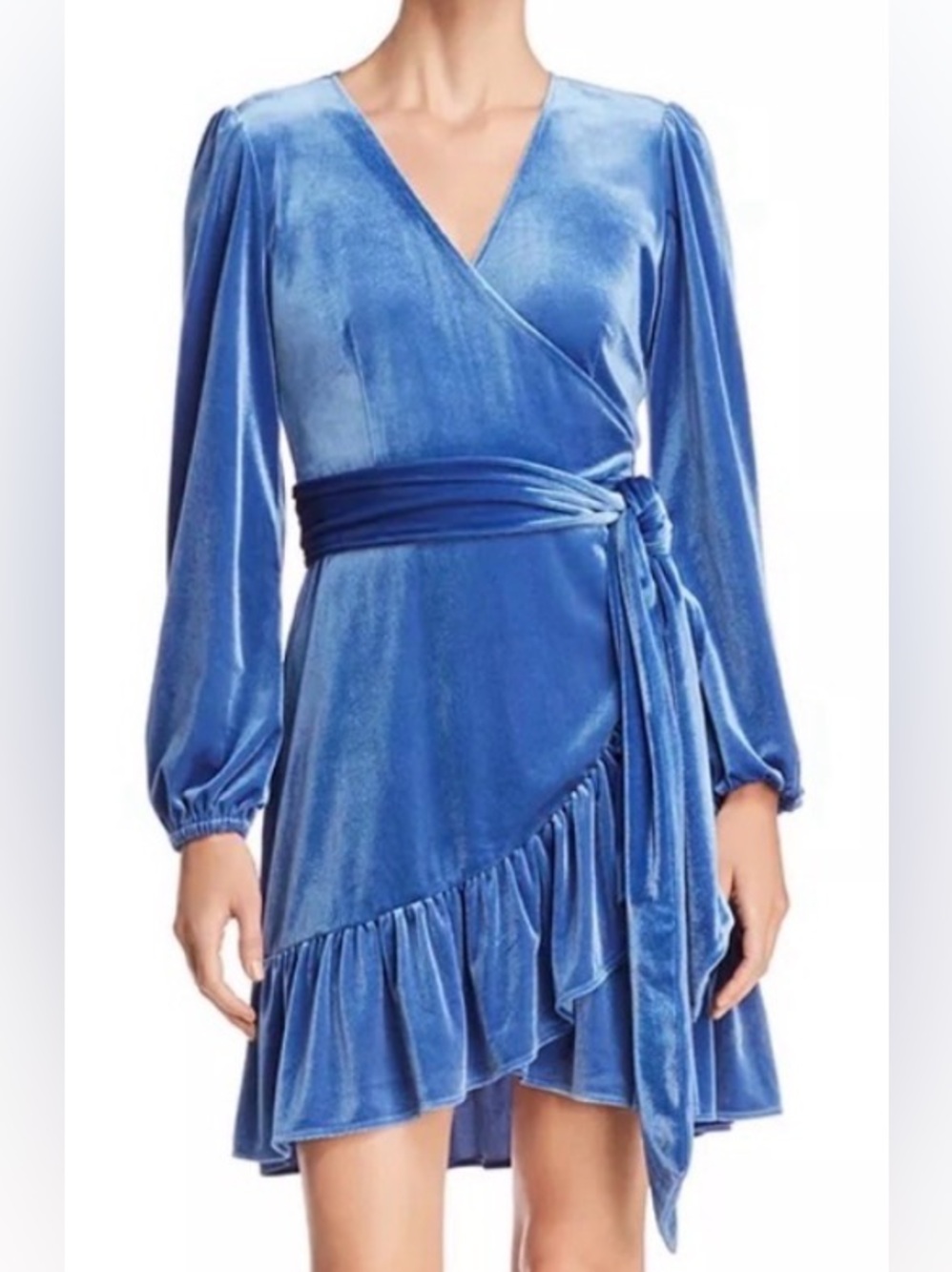 EUC Rebecca Minkoff Blue Velvet Wrap Mini Dress Size 4 Holiday Cocktail Party